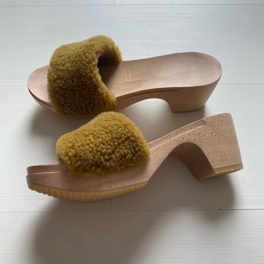 Zuzii Los Angeles Avocado fur midi wood heel clogs size 39 size 9 women’s - Picture 2 of 8